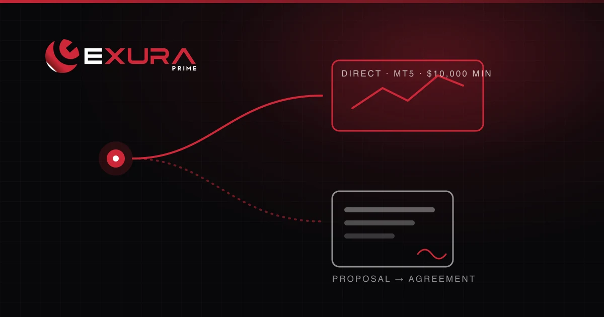 Two ways to start with Exura Prime: a direct MT5 trading account, or a bespoke institutional setup with proposal and agreement